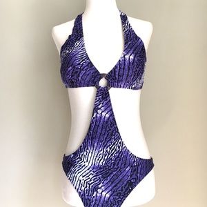 Wet Seal Purple/Black Abstract Monokini L